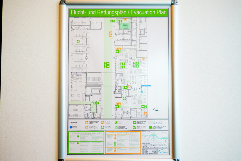 JALファーストクラスラウンジ フランクフルト国際空港 第2ターミナル（国際線） 避難計画 夕方